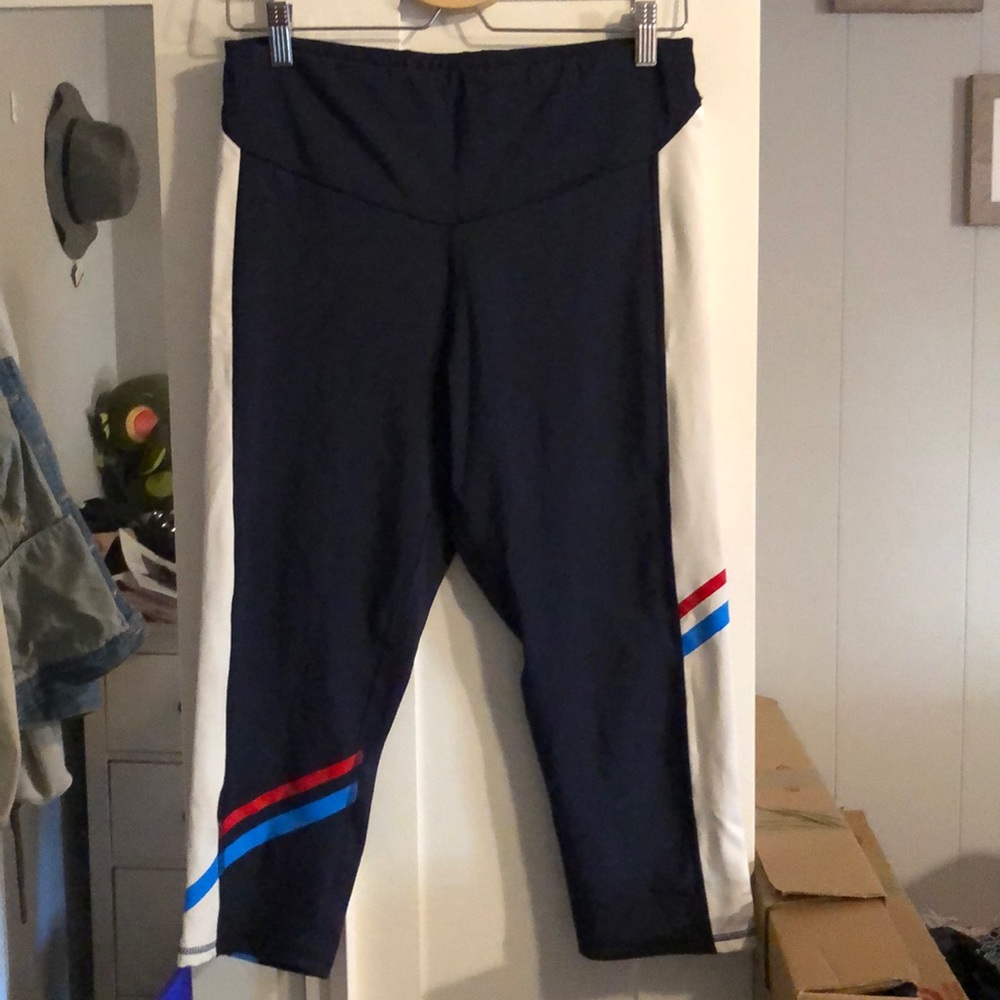 Red, white and blue workout pants.